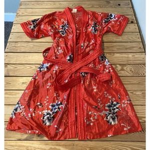 Vintage Givoni Floral Belted Robe Size 14 Women’s Red